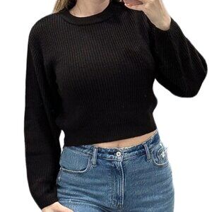 H&M Divided Crew Neck Balloon-Sleeved Knit Sweater in Black Women's Size XS